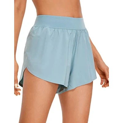 Obrázek CRZ YOGA Dámské běžecké šortky Mid Waist Running Shorts boční Splits Sport Workout krátké kalhoty lehké prodyšné sportovní kalhoty, Světle šedá modrá