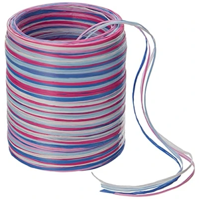 Obrázek PRÄSENT C.E. Pattberg Raffia Multicolour Bastband růžová modro bílá, 50 m dárková stuha k zabalení, 5 pramenná pro kutily jako dárky, příslušenství dekoraci a tvoření