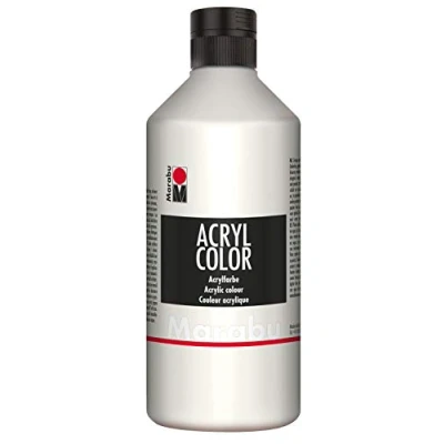 Obrázek Marabu 12010075070 akrylová barva bílá 500 ml, krémová na vodní bázi, rychleschnoucí, stálá světle, voděodolná, k nanášení štětcem a houbou plátno, papír dřevo