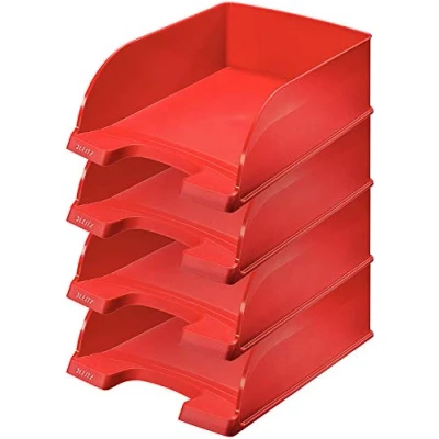 Obrázek Leitz Dopisní košík A4 Jumbo, 4 kusy, červená, s extra velkým objemem, řada Plus, 52330025