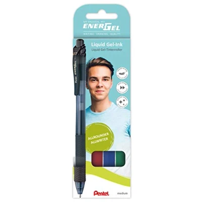 Obrázek Pentel BL107 4Energel x Liquid Gelové kuličkové pero, tloušťka linky 0,35 mm, 4dílná sada, tříděné s tiskovou mechanikou