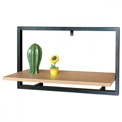 Obrázek Polička nástěnná 65x20 cm, MDF, dekor dub, kov černý mat P 074 OAK