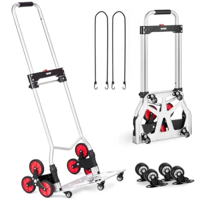 Obrázek VEVOR Sackkarre 490 x 475 1150 mm, Treppensteiger, Treppensackkarre 118 kg, zusammenklappbarer Trolley mit Teleskopgriff, 10 Rädern &amp; 2 elastischen Seilen für Zuhause, Einkaufen, Umzüge Lager