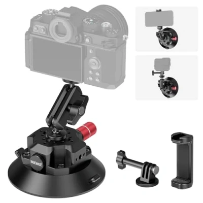 Obrázek NEEWER 4,5&quot; držák kamery s přísavkou a kulovou hlavou Magic Arme, kompatibilní ARRI 1/4&quot; 3/8&quot; otvory, do auta adaptér akční kamery, iPhone GoPro DJI Insta360, CA105