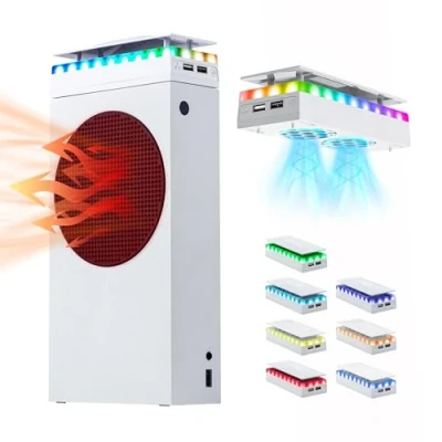 Obrázek Mcbazel kryt proti prachu Xbox Serie S, se 7 RGB světelnými efekty, podpora 4000/4300/4500 RPM/USB přenos dat / nabíjecí přípojka/RGB Dual Cooler pro série S bílý