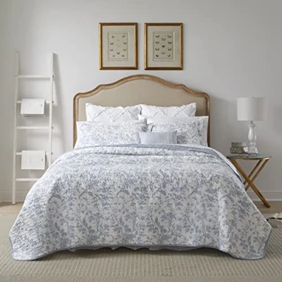 Obrázek Laura Ashley Home Amberley Collection sada ložního prádla, 100% bavlna, prodyšná a lehká, oboustranná, předpraná pro dodatečnou měkkost, dvoulůžko, lázeňská modrá