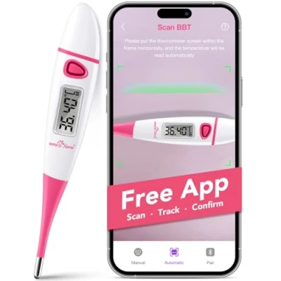 Obrázek Easy@Home Čedičový teploměr pro kontrolu cyklu: bazální teploměr, na přání plodnost a sledování ovulace s inteligentní aplikací Premom App (růžová)
