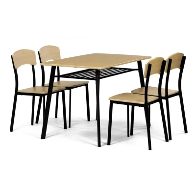 Obrázek Jídelní set (1+4), MDF dekor dub, čtyřnohá kovová podnož, černý matný lak AUT O2222 OAK