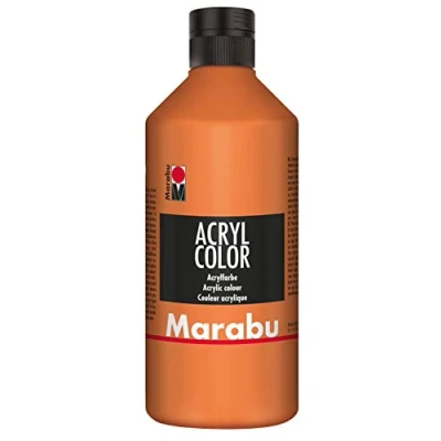 Obrázek Marabu 12010075013 akrylová barva oranžová 500 ml, krémová na bázi vody, rychleschnoucí, stálobarevná, voděodolná, pro nanášení štětcem a houbou plátno, papír dřevo