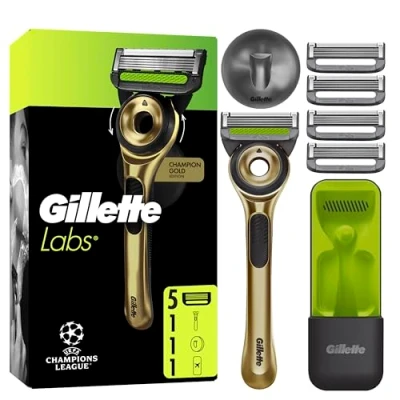 Obrázek Gillette Labs s čisticím prvkem, holicí strojek pro muže edice Champion Gold, 1 rukojeť 1, obsahuje nástěnný držák snadné skladování v koupelně