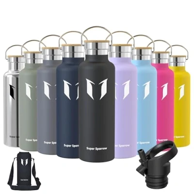 Obrázek láhev na pití Super Sparrow z ušlechtilé oceli, vodu, 500 ml, 750 1000 izolační láhev, perfektní termoska pro běh, fitness, jógu, do přírody a kempování, neobsahuje BPA, Mořská modrá