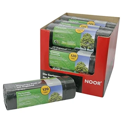 Obrázek NOOR Pytel na odpadky Profi 120 l I černé, recyklovatelné pytle s páskem pro snadné použití Extra silné domácnost a zahradu 20dílná role
