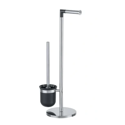 Obrázek WENKO Stand WC souprava Parus, držák toaletního papíru s štětkou, ušlechtilá ocel/plast, 25,5 x 57 16,5 cm, černá