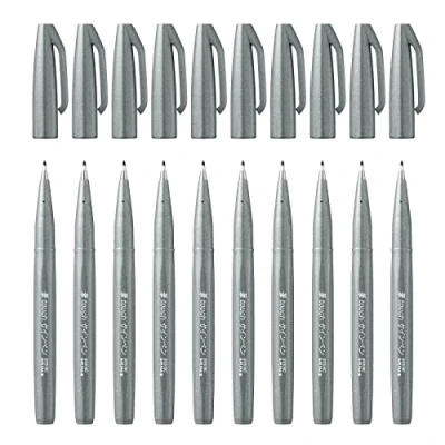 Obrázek Pentel SES15C N Brush Sign Pen vláknové pero, 10 kusů, šedé