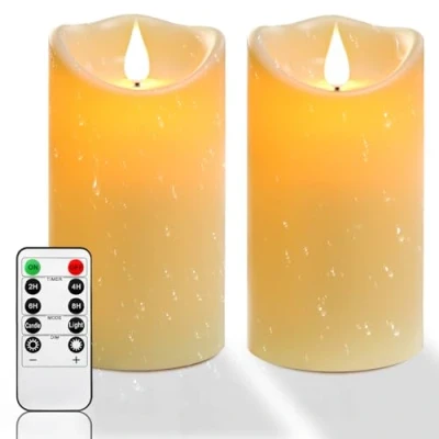 Obrázek Da by LED svíčka, vodotěsná venkovní blikající svíčka na baterie s dálkovým ovládáním a časovačem, slonovinově bílý plast, 8 cm x 15 2 kusy