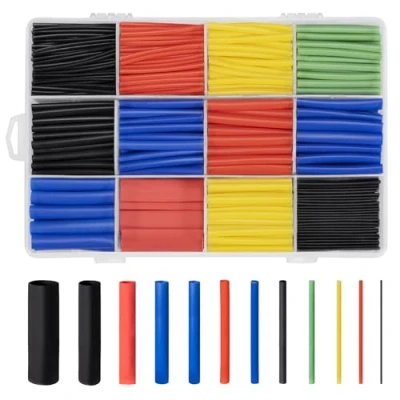 Obrázek Sada smršťovacích trubic, 800 kusů hadic vodotěsné Heat Shrink Tube sortiment černá, modrá, červená, žlutá, zelená, 113 mm, pro kabelovou izolaci nabíjecí kabel