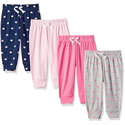 Obrázek Amazon Essentials Baby Mädchen Baumwollhosen Zum Schlüpfen, 4er Pack, Grau Herzen/Hellrosa/Marineblau/Rosa, 0 Monate