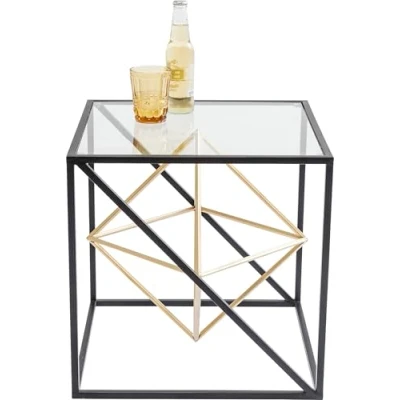 Obrázek Kare Design Beistelltisch Prisma Gold, edler Couchtisch aus Glas, Tisch mit Metall Streben, Couchtisch, Wohnzimmer, Sofatisch, Nachttisch, 45x45x45 cm (H/B/T)