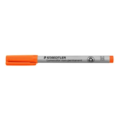 Obrázek STAEDTLER Fóliové pero non permanentní Lumocolor, oranžová, rozpustná ve vodě, vyrobeno v Německu, dlouhá životnost, kulatý hrot M cca 1,0, 10 oranžových univerzálních tužek kartonovém pouzdře,