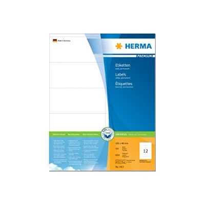 Obrázek HERMA Univerzální etikety 4417, 500 listů, 105 x 48 mm, 12 arch A4, 6000 kusů, samolepicí, potisknutelné, matné, prázdné papírové lepicí samolepky, bílé