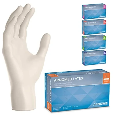 Obrázek ARNOMED jednorázové rukavice 100 ks/box, L, latexové bílé, bez pudru, na jedno použití, čisticí rukavice, jednorázové/jednorázové