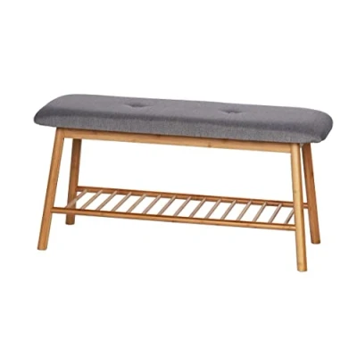 Obrázek WENKO Schuhbank mit Sitzpolster Mod. Bahari, Bank für Flur und Wohnbereich Sitzfläche aus 100% Polyester Gestell nachwachsendem Bambus, Ablage bis zu 4 Schuhpaare, 90 x 45 34 cm