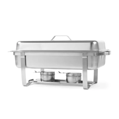 Obrázek HENDI Chafing Dish 1/1, gastronorm, s nasazovacím víkem leštěným do vysokého lesku. Vč. nádob na hořlavou pastu, potravinové pánve GN 1/1 65 mm, počet kusů: 1, 9 l, 600x358x(H)295mm, ušlechtilá ocel