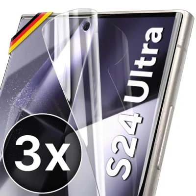 Obrázek UTECTION 3X ochranná fólie pro Samsung Galaxy S24 Ultra otisky prstů kompatibilní prémiová BEZ skla vhodná pouzdra ochrana displeje proti poškrábání na displej