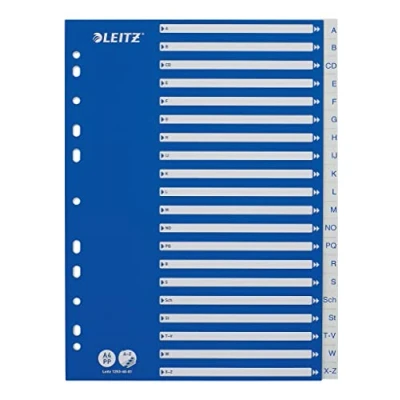 Obrázek Leitz Rejstřík pro formát A4, titulní list z kartonu A 20 dělicích listů plastu, tablety s abecedním potiskem Z, modrá/bílá, 12536001