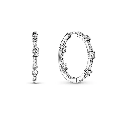 Obrázek Pandora Třpytivé pavé tyčky náušnice ze sterlingového stříbra se zirkony, rozměry: 25 mm x 24,6 3 mm, 290043C01, Mincovní stříbro, Kubická zirkonie