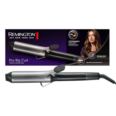 Obrázek Remington Kulma velké lokny [38 mm] Pro Big Curl (4násobná ochrana, antistatická keramická turmalínová vrstva) Digitální displej do 210 C, se svorkou, přírodní vlny, černá, CI5538