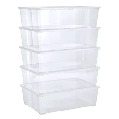 Obrázek Grizzly Úložné boxy 5 x 25 l velké s víkem průhledné stohovatelné větráním