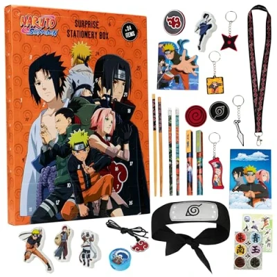 Obrázek Naruto Adventní kalendář 2024 děti, anime dárek s psacími potřebami a hračkou (oranžová)