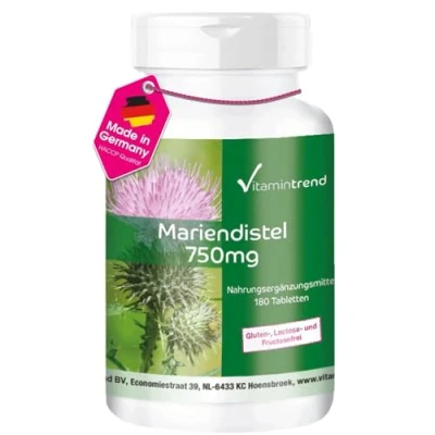 Obrázek Extrakt z bodláka mariánského 750 mg 180 veganských tablet 80 % silymarin vysoká dávka Vitamintrend®