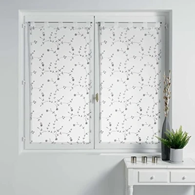 Obrázek Douceur d&#039;Intérieur Vorhänge, gerade, mit Schlaufen, 2 x 60 160 cm, Sandfarben, Bestickt, kleine Blumen, Weiß/Grau