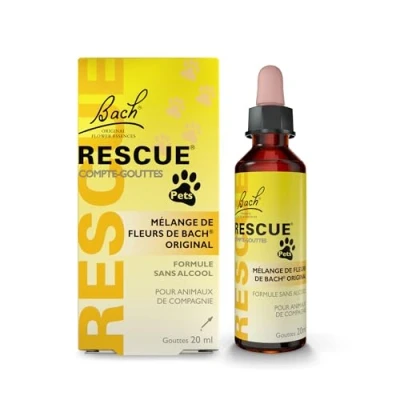 Obrázek RESCUE PETS kapátko klid pro domácí zvířata ideální na cestování, návštěvu veterináře, péče o srst, hluk a osamělost bez alkoholu, přírodní veganské láhev 20 ml