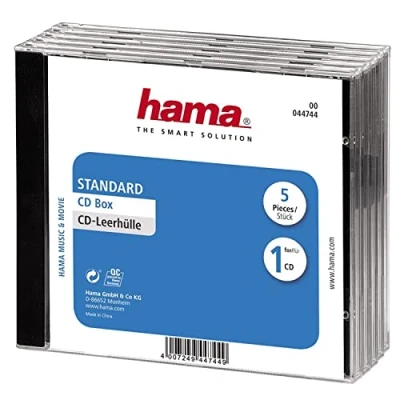 Obrázek Hama CD prázdné pouzdro, standard, balení po 5, transparentní černá