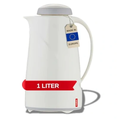Obrázek Helios Wave termoska 6 h udrží nápoje teplé a studené do myčky, robustní plastový plášť ideální na kávu čaj, plast, bílý, 1 litr