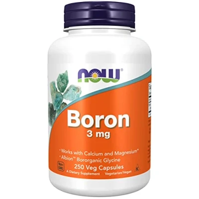 Obrázek Now Foods, Boron (bor), 3 mg, 250 veganských kapslí, laboratorně testováno, bez lepku, sóji, genetického inženýrství, vegetariánské