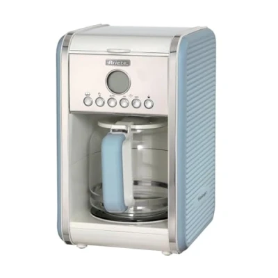 Obrázek Ariete Vintage rychlovarná konvice 2877, retro elektrická s viditelnou hladinou vody, bezdrátová zásuvka 360, automatické vypnutí, ergonomická rukojeť, 1,7 l, nerezová ocel, 2000 W, modrá
