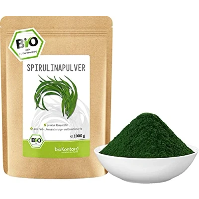 Obrázek Spirulina prášek BIO 1000 g (1 kg) I 100% přírodní a čistý z kontrolovaného biologického pěstování laboratorně testováno bez přísad od bioKontor