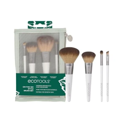 Obrázek EcoTools On The Go Makeup Brush Kit, Travel Friendly Set, Mini Size Tools for Powders, Blush, Bronzer, &amp; Eyeshadows, Eco Friendly, Synthetic Bristles, Cruelty Free Vegan, 5 Piece Set