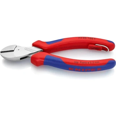 Obrázek Knipex X Cut® kompaktní boční štípací kleště pochromované, s vícesložkovými pouzdry, upevňovacím očkem pro připevnění pojistky proti pádu 160 mm (karta / blistr) 73 05 T BK