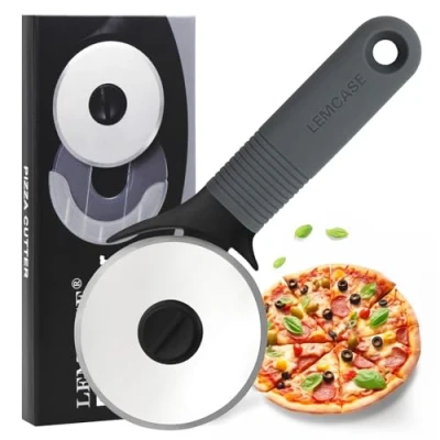 Obrázek LEMCASE kráječ na pizzu Koloběžka pizzu, pizzy, nůž Pizza Schneiderroller Roller ze silikonové rukojeti &amp; nerezová kola s ochranným pouzdrem šedá