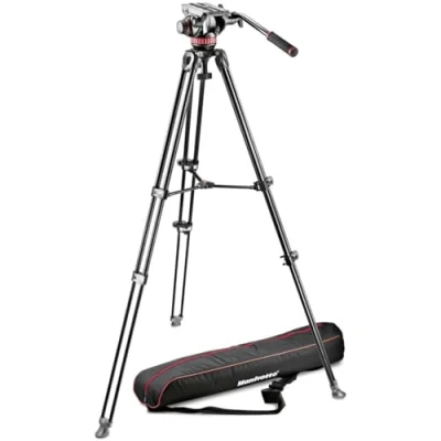 Obrázek Manfrotto MVK502AM 1, Professional Fluid Video System Aluminium Tripod with Telescope Twin Leg, 75mm Half Ball, for HDSLR kamery, Carrying Bag Included