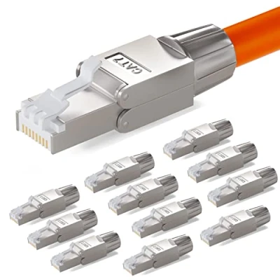 Obrázek HB DIGITAL 12x CAT 7 RJ45 síťová zástrčka pro tuhý LAN kabel instalační Ethernet bez nářadí LSA 10 Gbit/s AWG 22 24 plně stíněné STP 50μ pozlacené kontakty