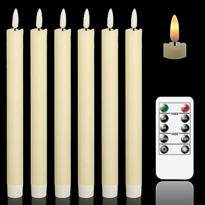 Obrázek Eldnacele led Stabkerzen mit Timerfunktion, flackernde Flamme Echtwachskerzen Fernbedienung, Elfenbein 6 Stück (2 x 25CM) für Weihnachtsdeko, Zimmer Deko, Hochzeit und Party