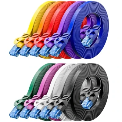Obrázek deleyCON 10x 0,25m CAT6 plochý síťový kabel 1000 Mbit Gigabit LAN Cat 6 RJ45 Ethernet propojovací tenký instalační pro Internet Switch Router Modem Patchpanel barevný