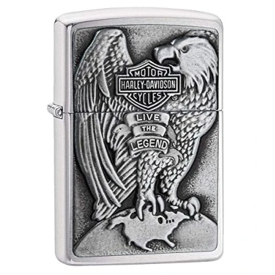 Obrázek Zippo 2000083 Harley Davidson Made in USA Eagle &amp; Globe Chrome brushed, kartáčovaný chrom
