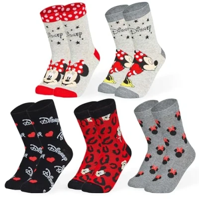 Obrázek Disney Damen Socken, bunte warme Strümpfe mit Motiv, Geschenke für Frauen, Teenies, 5er Pack (Graue Minnie Maus)
